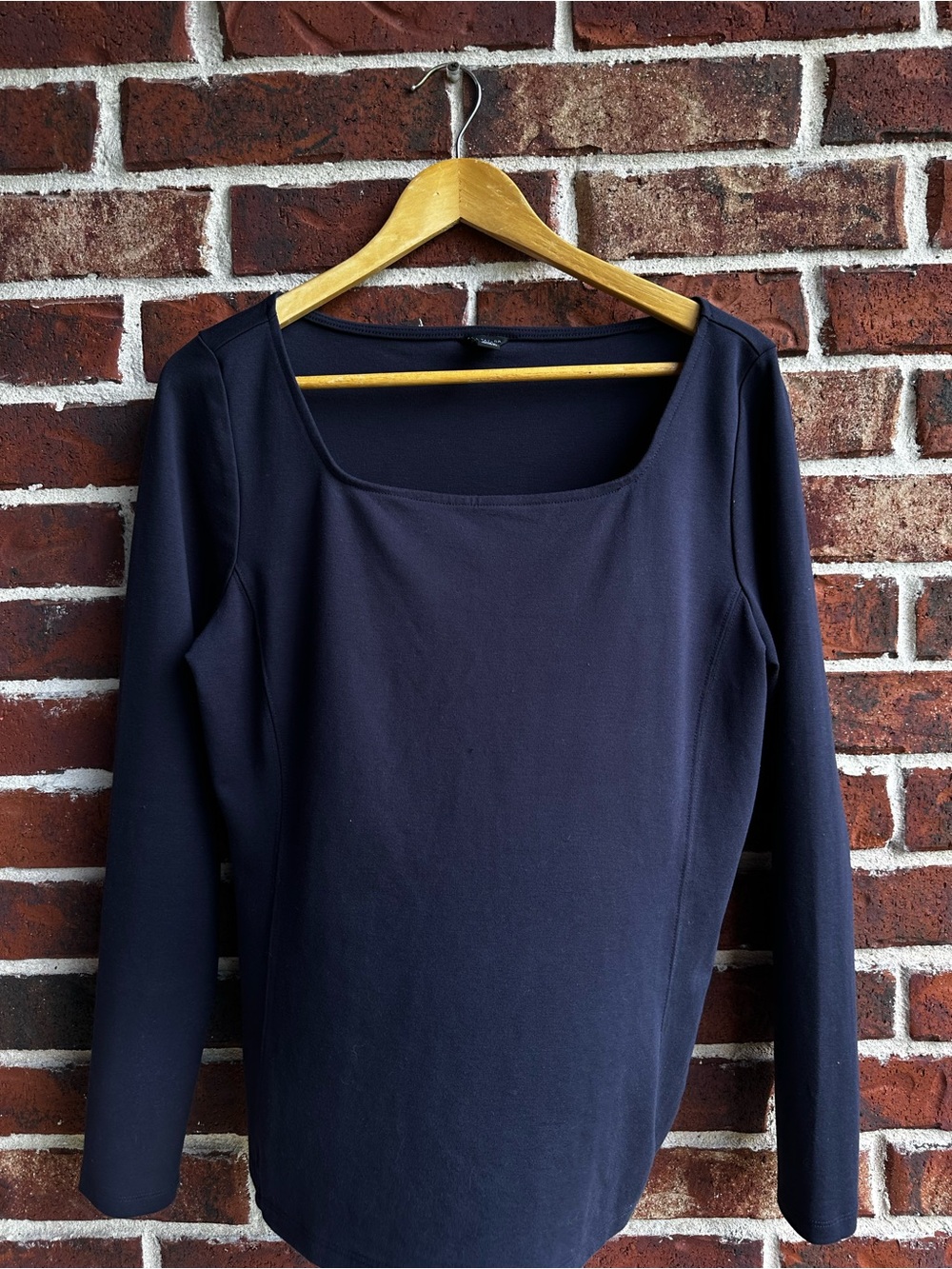 Ann Taylor Navy Square-Neck Long Sleeve Top